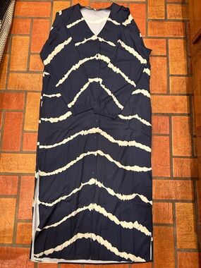 Women’s Navy and White Striped Long Caftan